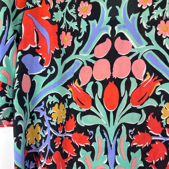 Maeve Folkart Kimono Silk Blouse Keyhole Back Bell Sleeves Sheer Womens Size 0 - Picture 13 of 13